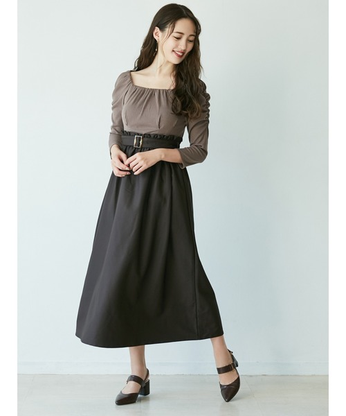 dazzlin（ダズリン）の「ハイウエストコンビワンピース（ワンピース・レディース・ブラック/ブラウン/モカ・FREE）」の2枚目の写真