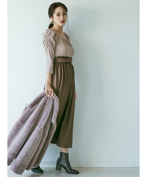 dazzlin（ダズリン）の「ハイウエストコンビワンピース（ワンピース・レディース・ブラック/ブラウン/モカ・FREE）」の3枚目の写真