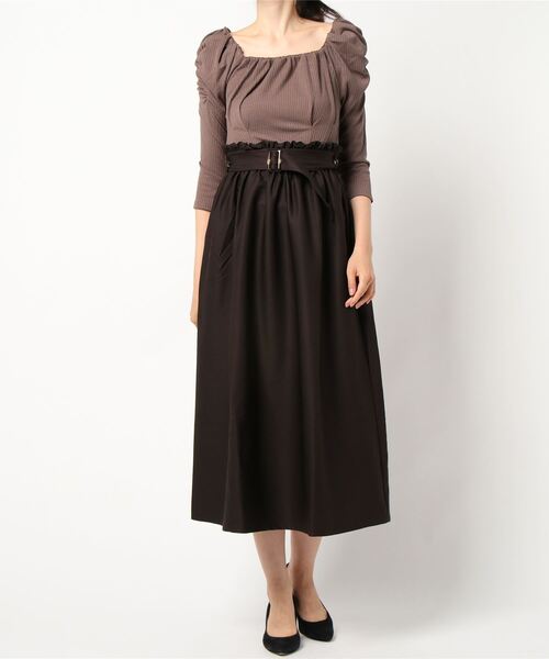 dazzlin（ダズリン）の「ハイウエストコンビワンピース（ワンピース・レディース・ブラック/ブラウン/モカ・FREE）」の4枚目の写真