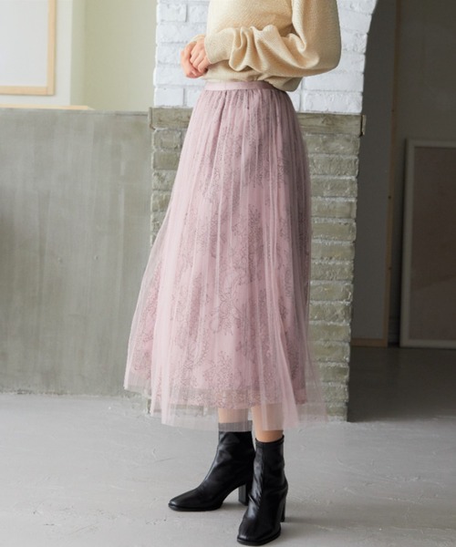 Luxe brille(リュクスブリエ)の「チュールレイヤード コードレースフレアスカート(スカート・レディース・アイボリー/モカ/ピンク・38)」の12枚目の写真