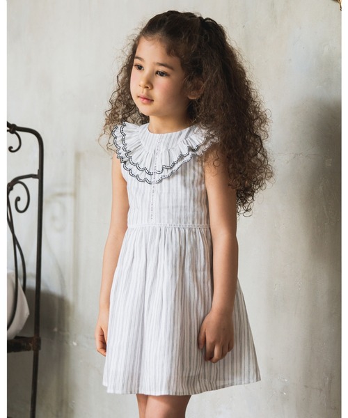 セール Bebe スカラップ フリル 衿 ナチュラル ストライプ ワンピース 90 140cm ワンピース Bebe ベベ のファッション通販 Zozotown