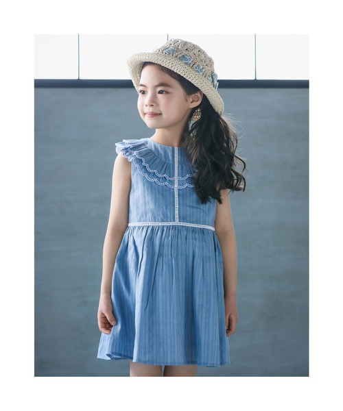 セール Bebe スカラップ衿フリルストライプ ワンピース 90 140cm ワンピース Bebe ベベ のファッション通販 Zozotown