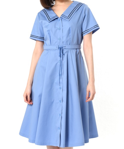 MILK（ミルク） 水色 シャボンドレスレースネック ワンピース 日本製 MILK（ミルク） 水色 シャボンドレスレースネック ワンピース 日本製