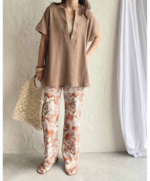 She's Closet（シーズクローゼット）の「深Vネックワッフルサイドスリットプルオーバー半袖Tシャツ（Tシャツ/カットソー・レディース・アイボリー/ブルーグレー/モカ・FREE）」の22枚目の写真
