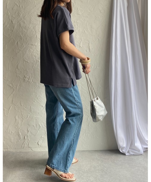She's Closet（シーズクローゼット）の「深Vネックワッフルサイドスリットプルオーバー半袖Tシャツ（Tシャツ/カットソー・レディース・アイボリー/ブルーグレー/モカ・FREE）」の20枚目の写真
