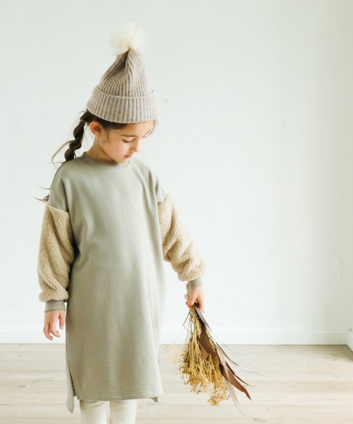 pairmanon（ペアマノン）の「【万能スウェット】ボア切替 ビッグシルエットロングワンピース（ワンピース・キッズ・ブラウン/ミント/ブラック/グレイッシュベージュ/モカ・100/120/150/130/140/110/90）」の5枚目の写真