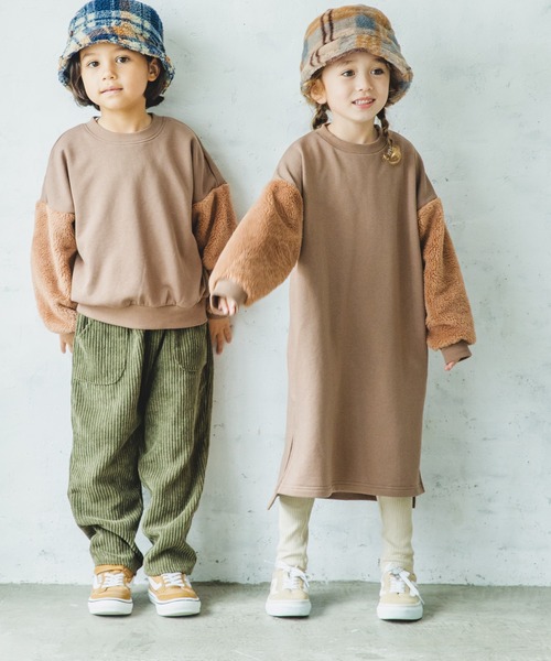 pairmanon（ペアマノン）の「【万能スウェット】ボア切替 ビッグシルエットロングワンピース（ワンピース・キッズ・ブラウン/ミント/ブラック/グレイッシュベージュ/モカ・100/120/150/130/140/110/90）」の22枚目の写真