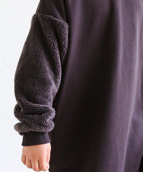 pairmanon（ペアマノン）の「【万能スウェット】ボア切替 ビッグシルエットロングワンピース（ワンピース・キッズ・ブラウン/ミント/ブラック/グレイッシュベージュ/モカ・100/120/150/130/140/110/90）」の6枚目の写真