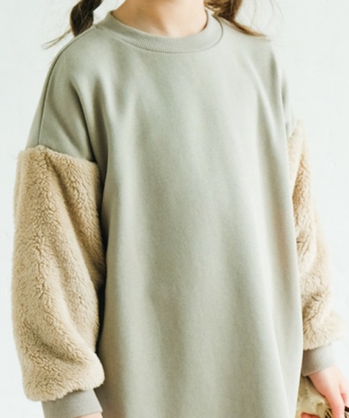 pairmanon（ペアマノン）の「【万能スウェット】ボア切替 ビッグシルエットロングワンピース（ワンピース・キッズ・ブラウン/ミント/ブラック/グレイッシュベージュ/モカ・100/120/150/130/140/110/90）」の7枚目の写真