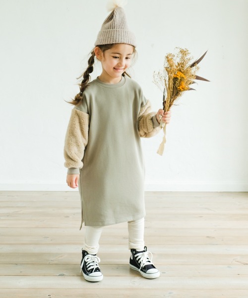 pairmanon（ペアマノン）の「【万能スウェット】ボア切替 ビッグシルエットロングワンピース（ワンピース・キッズ・ブラウン/ミント/ブラック/グレイッシュベージュ/モカ・100/120/150/130/140/110/90）」の9枚目の写真