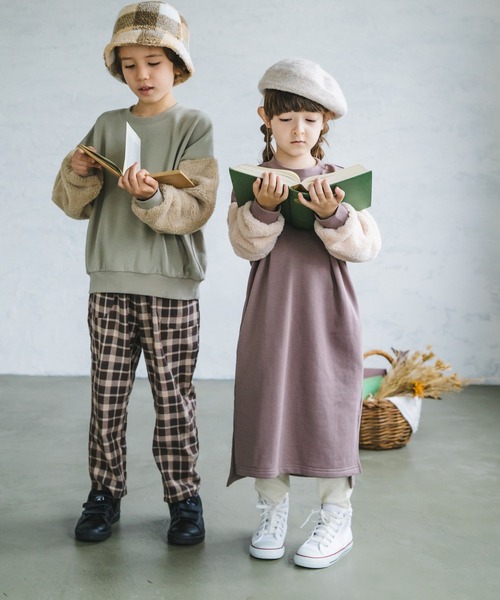 pairmanon（ペアマノン）の「【万能スウェット】ボア切替 ビッグシルエットロングワンピース（ワンピース・キッズ・ブラウン/ミント/ブラック/グレイッシュベージュ/モカ・100/120/150/130/140/110/90）」の16枚目の写真