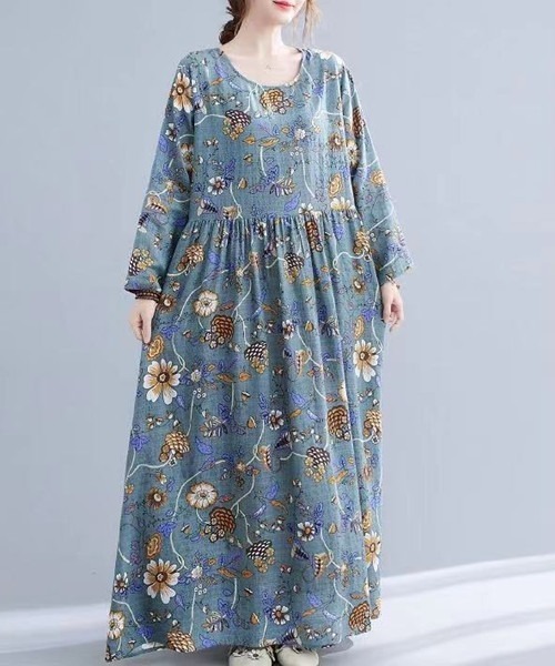 秋新品 総柄プリント長袖ロングワンピース ワンピース Free Stylists フリー スタイリスト のファッション通販 Zozotown