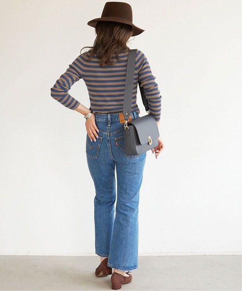 SLOBE IENA（スローブイエナ）の「W/PE リブボーダーVネックカーディガン【手洗い可能】◆（カーディガン/ボレロ・レディース・ブラック/ベージュ/ピンク・FREE）」の5枚目の写真