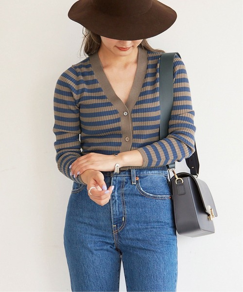 SLOBE IENA（スローブイエナ）の「W/PE リブボーダーVネックカーディガン【手洗い可能】◆（カーディガン/ボレロ・レディース・ブラック/ベージュ/ピンク・FREE）」の22枚目の写真