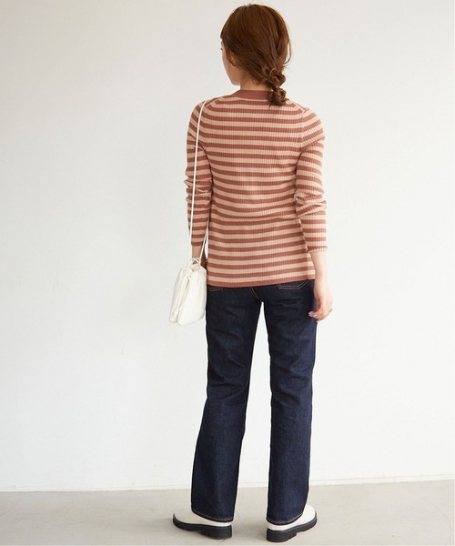 SLOBE IENA（スローブイエナ）の「W/PE リブボーダーVネックカーディガン【手洗い可能】◆（カーディガン/ボレロ・レディース・ブラック/ベージュ/ピンク・FREE）」の11枚目の写真