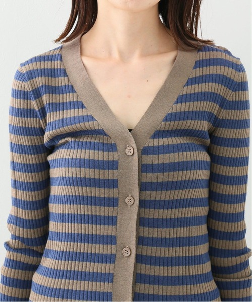 SLOBE IENA（スローブイエナ）の「W/PE リブボーダーVネックカーディガン【手洗い可能】◆（カーディガン/ボレロ・レディース・ブラック/ベージュ/ピンク・FREE）」の12枚目の写真