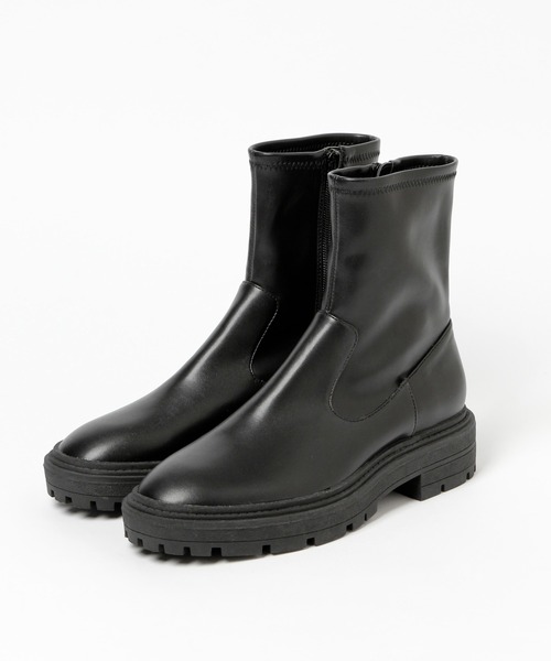 新品❣️gomme ゴム 厚底 ブーツ プラットフォーム サイドジップ 25.0 GLOBAL WORK（グローバルワーク）の「らくっション厚底ストレッチ