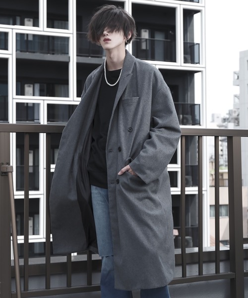 G.O.C（ジーオーシー）の「オーバーサイズピークドラペルチェスターコート（チェスターコート・メンズ・グレー/ブラック・MEDIUM/LARGE）」の6枚目の写真