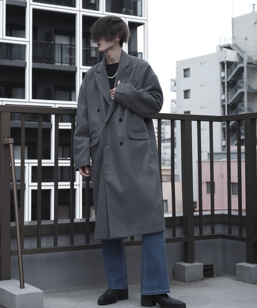 G.O.C（ジーオーシー）の「オーバーサイズピークドラペルチェスターコート（チェスターコート・メンズ・グレー/ブラック・MEDIUM/LARGE）」の7枚目の写真