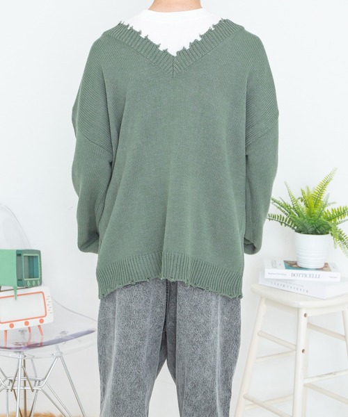 PairPair(ペアペア)の「ダメージニット2WAYプルオーバー(ユニセックス)(ニット/セーター・レディース・ブラック/グリーン/グレイッシュブルー・MEDIUM/LARGE)」の13枚目の写真