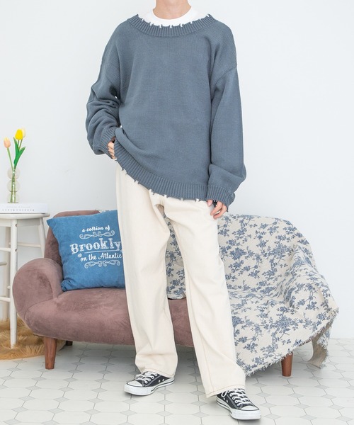 PairPair(ペアペア)の「ダメージニット2WAYプルオーバー(ユニセックス)(ニット/セーター・レディース・ブラック/グリーン/グレイッシュブルー・MEDIUM/LARGE)」の19枚目の写真