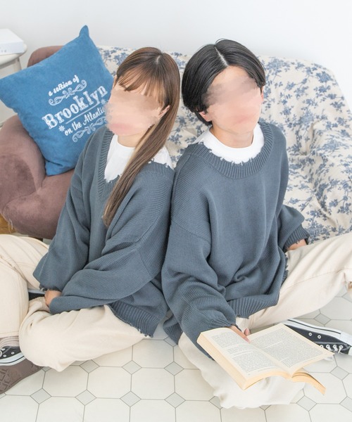 PairPair(ペアペア)の「ダメージニット2WAYプルオーバー(ユニセックス)(ニット/セーター・レディース・ブラック/グリーン/グレイッシュブルー・MEDIUM/LARGE)」の14枚目の写真