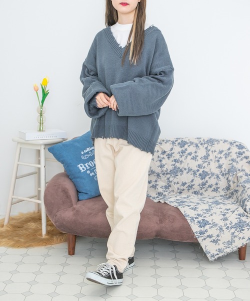 PairPair(ペアペア)の「ダメージニット2WAYプルオーバー(ユニセックス)(ニット/セーター・レディース・ブラック/グリーン/グレイッシュブルー・MEDIUM/LARGE)」の15枚目の写真