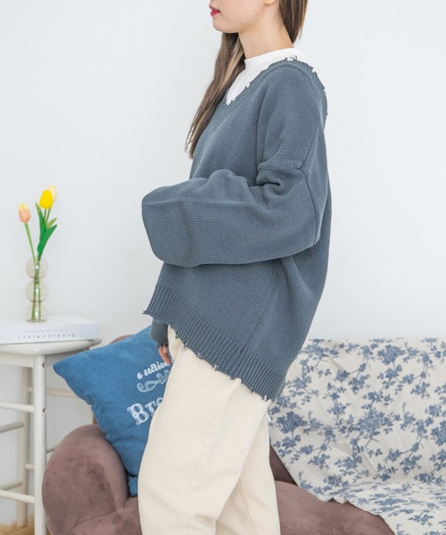 PairPair(ペアペア)の「ダメージニット2WAYプルオーバー(ユニセックス)(ニット/セーター・レディース・ブラック/グリーン/グレイッシュブルー・MEDIUM/LARGE)」の17枚目の写真