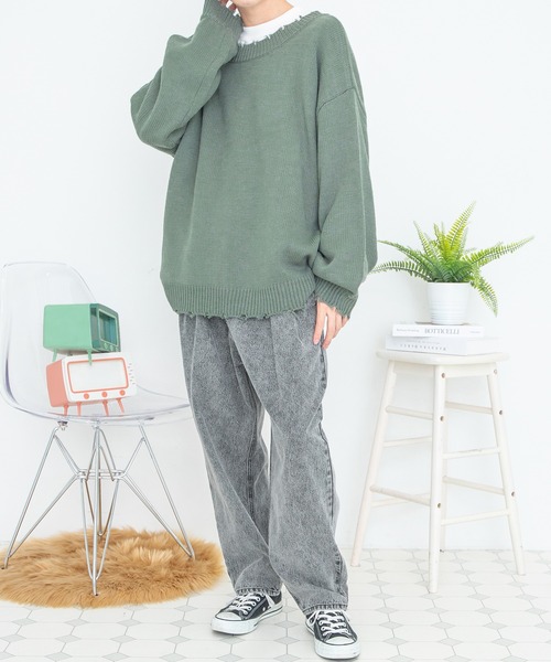 PairPair(ペアペア)の「ダメージニット2WAYプルオーバー(ユニセックス)(ニット/セーター・レディース・ブラック/グリーン/グレイッシュブルー・MEDIUM/LARGE)」の10枚目の写真