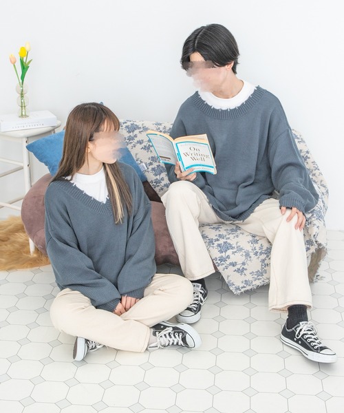 PairPair(ペアペア)の「ダメージニット2WAYプルオーバー(ユニセックス)(ニット/セーター・レディース・ブラック/グリーン/グレイッシュブルー・MEDIUM/LARGE)」の4枚目の写真