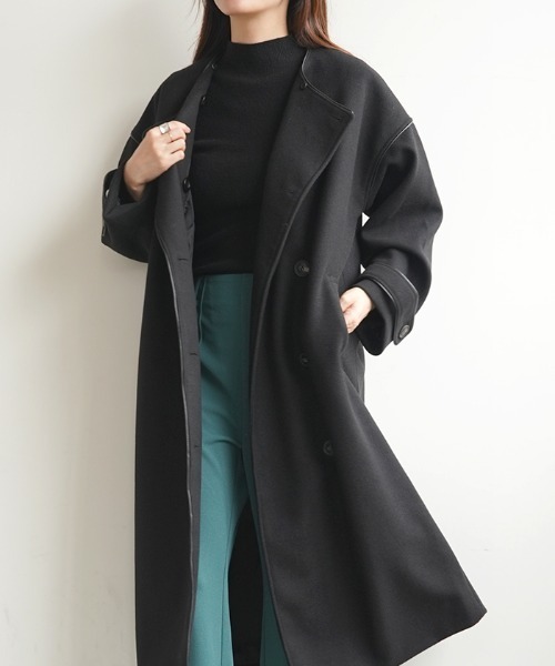 Futier land(フューティアランド)の「マルチネックフェイクウールパイピングコート(その他アウター・レディース・ブラック/オリーブ/オレンジ/アイボリー/モカ・FREE)」の14枚目の写真