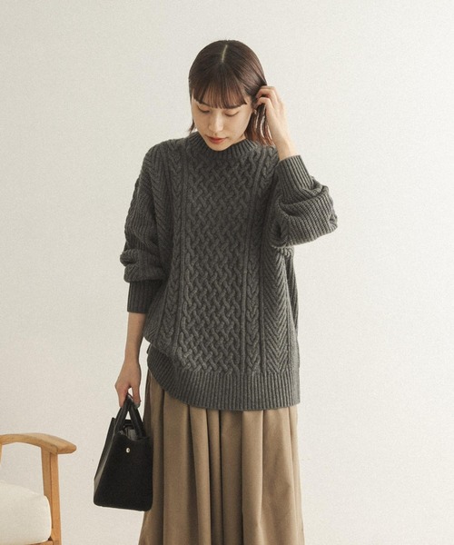 FORK&SPOON（フォークアンドスプーン）の「FORK&SPOON　ケーブルニットプルオーバー（ニット/セーター・レディース・レッド/ホワイト系その他/チャコールグレー・ONE）」の5枚目の写真