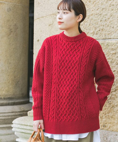 FORK&SPOON（フォークアンドスプーン）の「FORK&SPOON　ケーブルニットプルオーバー（ニット/セーター・レディース・レッド/ホワイト系その他/チャコールグレー・ONE）」の7枚目の写真