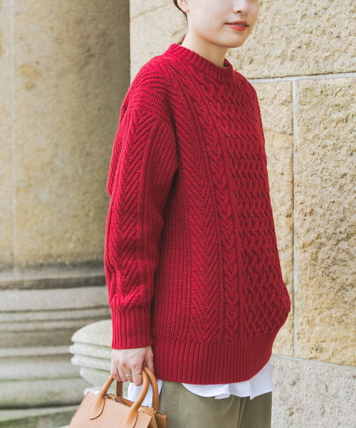 FORK&SPOON（フォークアンドスプーン）の「FORK&SPOON　ケーブルニットプルオーバー（ニット/セーター・レディース・レッド/ホワイト系その他/チャコールグレー・ONE）」の8枚目の写真