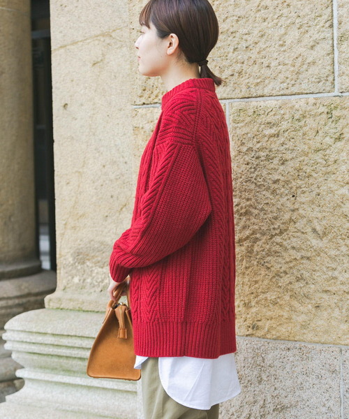 FORK&SPOON（フォークアンドスプーン）の「FORK&SPOON　ケーブルニットプルオーバー（ニット/セーター・レディース・レッド/ホワイト系その他/チャコールグレー・ONE）」の9枚目の写真