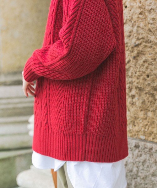 FORK&SPOON（フォークアンドスプーン）の「FORK&SPOON　ケーブルニットプルオーバー（ニット/セーター・レディース・レッド/ホワイト系その他/チャコールグレー・ONE）」の10枚目の写真