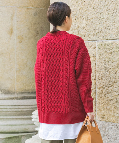 FORK&SPOON（フォークアンドスプーン）の「FORK&SPOON　ケーブルニットプルオーバー（ニット/セーター・レディース・レッド/ホワイト系その他/チャコールグレー・ONE）」の11枚目の写真