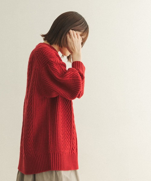 FORK&SPOON（フォークアンドスプーン）の「FORK&SPOON　ケーブルニットプルオーバー（ニット/セーター・レディース・レッド/ホワイト系その他/チャコールグレー・ONE）」の12枚目の写真