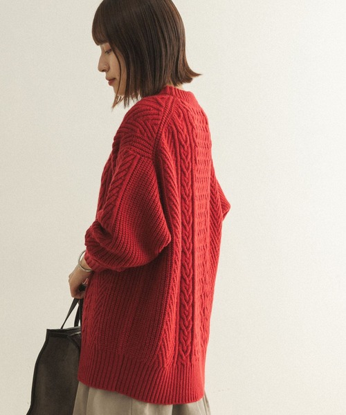 FORK&SPOON（フォークアンドスプーン）の「FORK&SPOON　ケーブルニットプルオーバー（ニット/セーター・レディース・レッド/ホワイト系その他/チャコールグレー・ONE）」の13枚目の写真