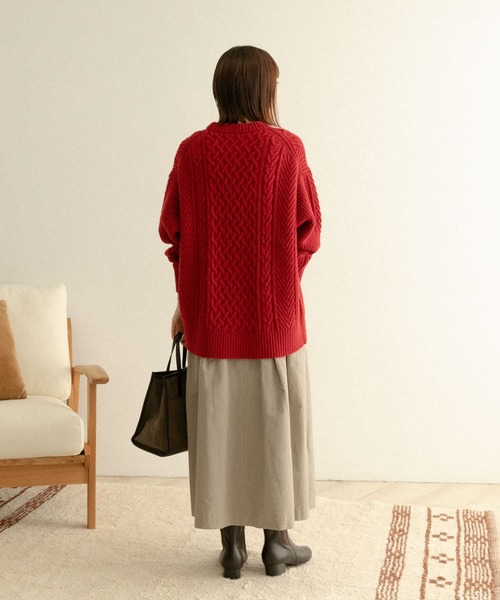 FORK&SPOON（フォークアンドスプーン）の「FORK&SPOON　ケーブルニットプルオーバー（ニット/セーター・レディース・レッド/ホワイト系その他/チャコールグレー・ONE）」の16枚目の写真