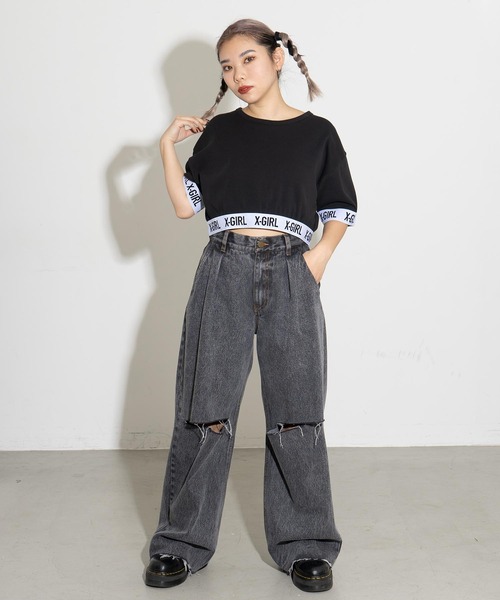 X-girl（エックスガール）の「LOGO CROPPED TOP（Tシャツ/カットソー・レディース・ブラック/イエロー/ホワイト・S/M）」の17枚目の写真