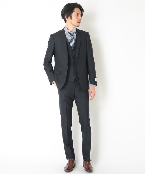 NARROW ウールポリ小紋ジャガードスーツ/別売りベストあり/2ピースビジネスセットアップスーツ