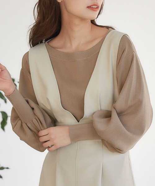 mysty woman（ミスティウーマン）の「【多色展開】ボリュームスリーブボートネックニット 273521（ニット/セーター・レディース・ブラック/ピンク/イエロー/ブルー/ライトグリーン/アイボリー/モカ/ラベンダー・FREE）」の4枚目の写真