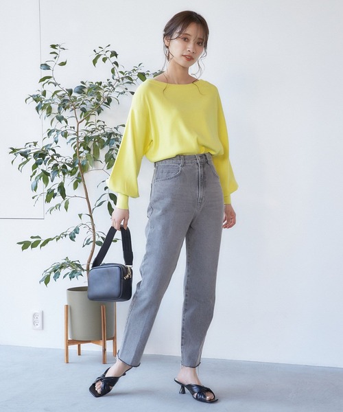 mysty woman（ミスティウーマン）の「【多色展開】ボリュームスリーブボートネックニット 273521（ニット/セーター・レディース・ブラック/ピンク/イエロー/ブルー/ライトグリーン/アイボリー/モカ/ラベンダー・FREE）」の14枚目の写真