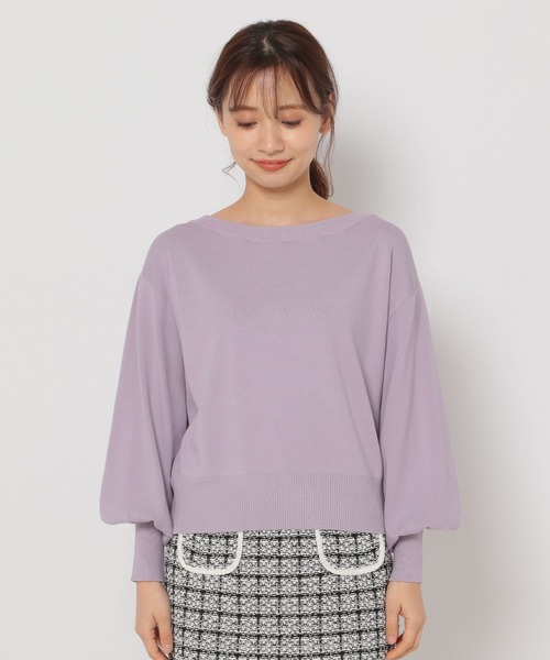 mysty woman（ミスティウーマン）の「【多色展開】ボリュームスリーブボートネックニット 273521（ニット/セーター・レディース・ブラック/ピンク/イエロー/ブルー/ライトグリーン/アイボリー/モカ/ラベンダー・FREE）」の20枚目の写真