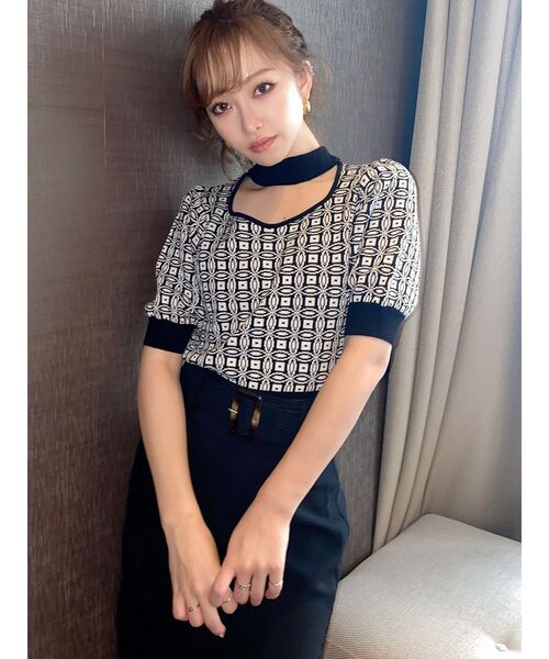 RESEXXY（リゼクシー）の「タイルデザインチョーカーニットトップス（ニット/セーター・レディース・ラベンダー/グリーン/ブラック・FREE）」の11枚目の写真