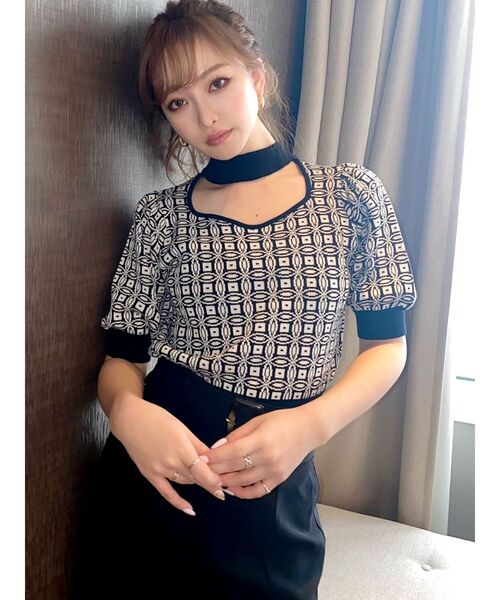 RESEXXY（リゼクシー）の「タイルデザインチョーカーニットトップス（ニット/セーター・レディース・ラベンダー/グリーン/ブラック・FREE）」の12枚目の写真