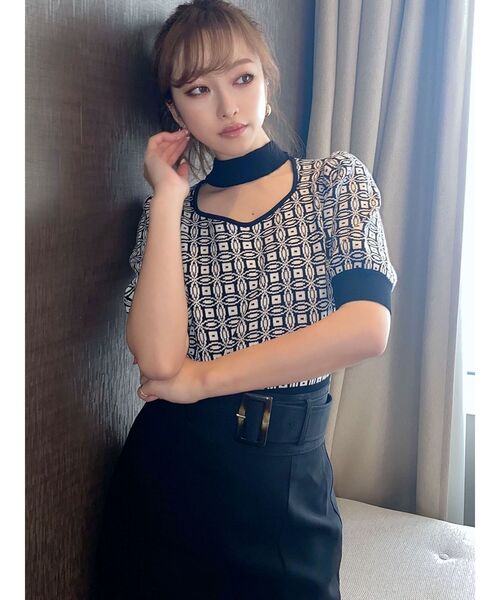 RESEXXY（リゼクシー）の「タイルデザインチョーカーニットトップス（ニット/セーター・レディース・ラベンダー/グリーン/ブラック・FREE）」の13枚目の写真