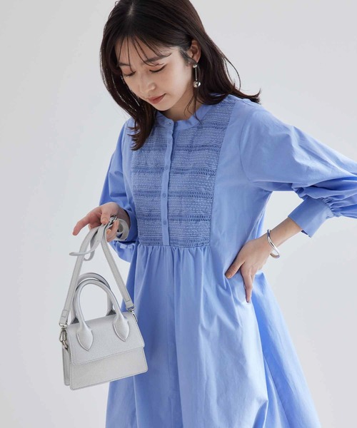 【WEB限定】レース切り替えバンドカラーシャツワンピース