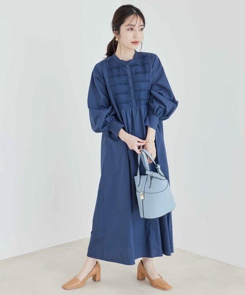 【WEB限定】レース切り替えバンドカラーシャツワンピース
